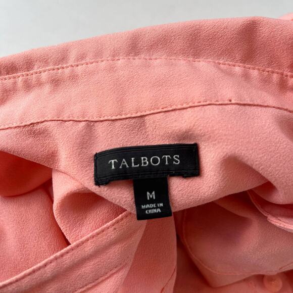 Talbot's Button Front Roll Tab Sleeve Womens Shirt Top Size Medium Peach V-Neck - Picture 10 of 13
